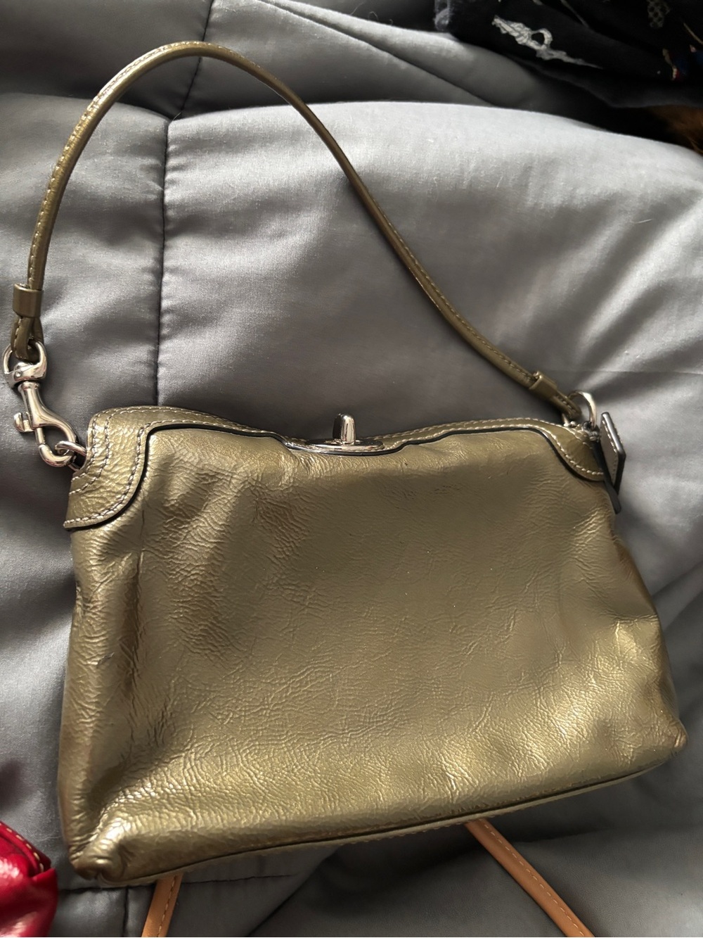 Green patent leather mini coach legacy bag/wrislet
